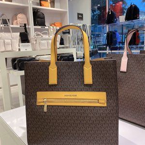 MK Kenly Large Canvas Leather Tote Crossbody
